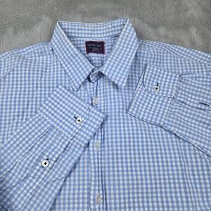 Untuckit Mens Shirt Long Sleeve Button Front Checkered Powder Blue White Sz XL